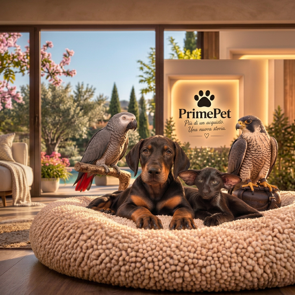 Cani, gatti e uccelli nell'ambiente PrimePet